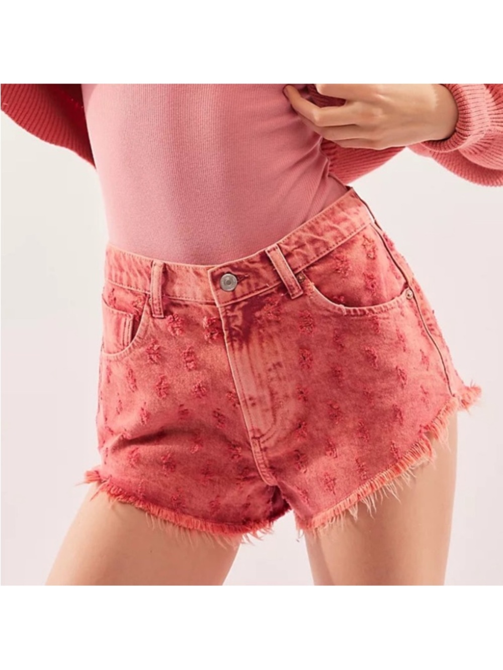We The Free Coral Festival Distressed Denim Shorts by Free People